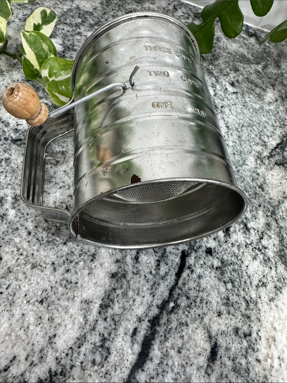 Vintage Stainless Steel Flour Sifter | 3-Cup Capacity with Wooden Knob Crank